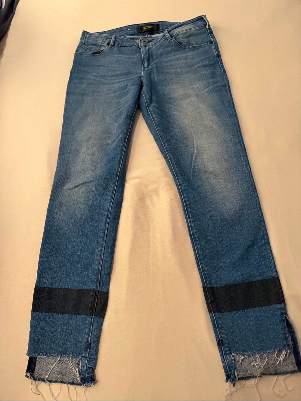 Scotch and Soda Light Blue Distressed Hem Jeans with Black Ankle Band